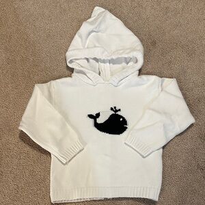 Carriage Boutique White Hoodie Sweater with Black Whale